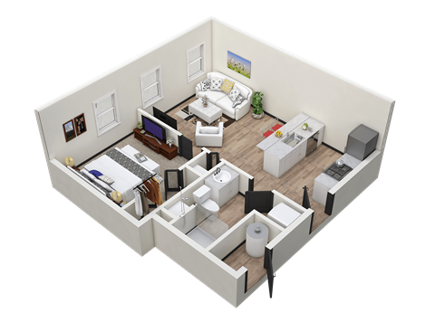 Floor plan for 1 bed, 1 bath, 510 sqft